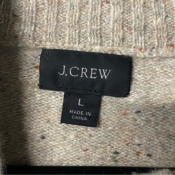 J. Crew Sweater Confetti Men Large Tan Quarter Zip Merino Wool Blend Ribbed Trim - Picture 2 of 9